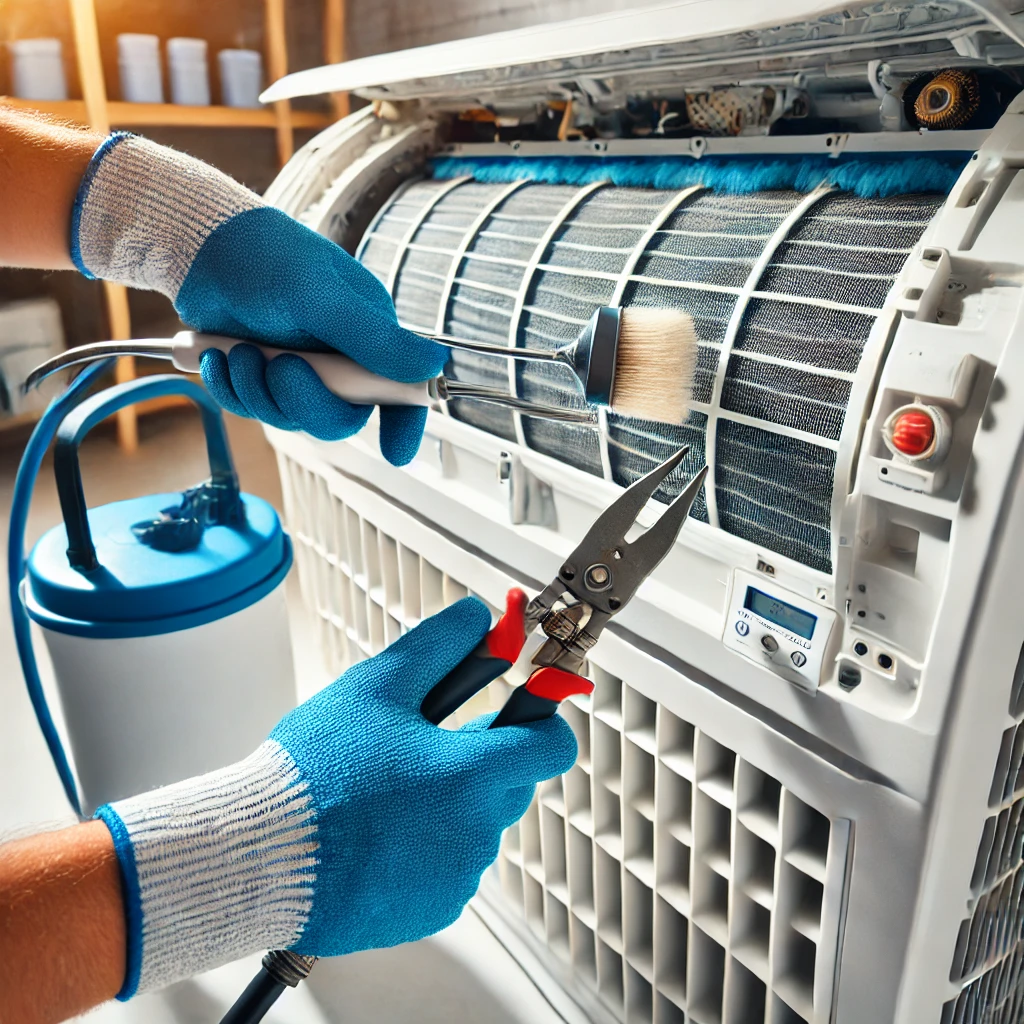 AC Service - Professional technician servicing an air conditioner